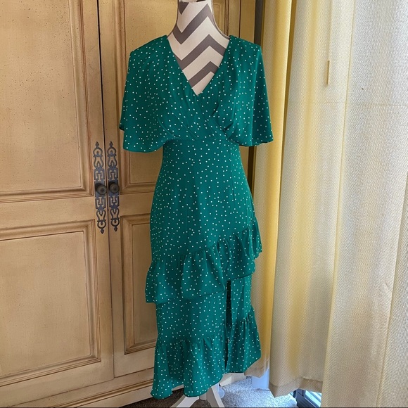 BB Dakota Green Polka Dot Midi Ruffle Dress - Picture 5 of 8